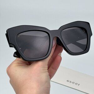 Gucci GG1422S 001 BRAND NEW Sunglasses Black Grey Square Women